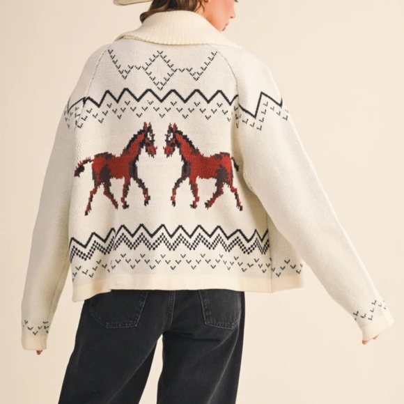 NWT Western Horse Graphic Cardigan Sweater - Picture 1 of 3